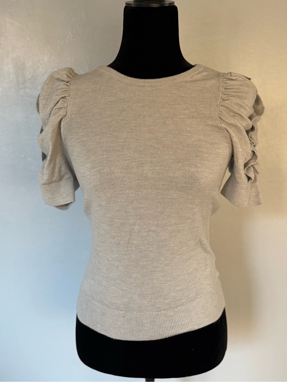 Express Beige Puff Sleeve Knit Top